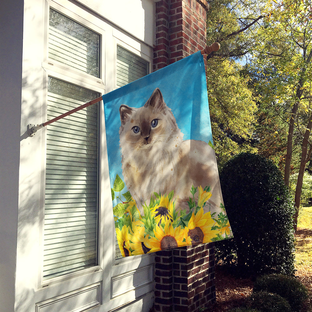Ragdoll in Sunflowers House Flag 28x40 Porch Sleeve Pole Decorative Outside Yard Banner Artwork Wall Hanging, Polyester