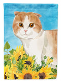 Scottish Fold in Sunflowers House Flag 28x40 Porch Sleeve Pole Decorative Outside Yard Banner Artwork Wall Hanging, Polyester
