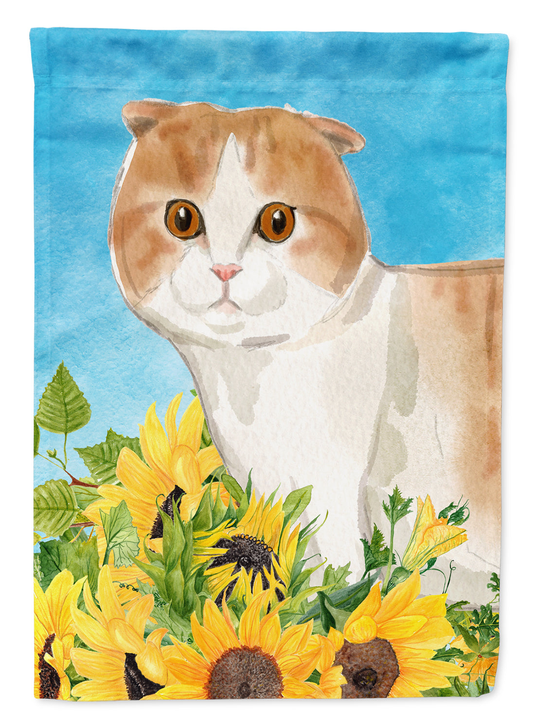 Scottish Fold in Sunflowers House Flag 28x40 Porch Sleeve Pole Decorative Outside Yard Banner Artwork Wall Hanging, Polyester