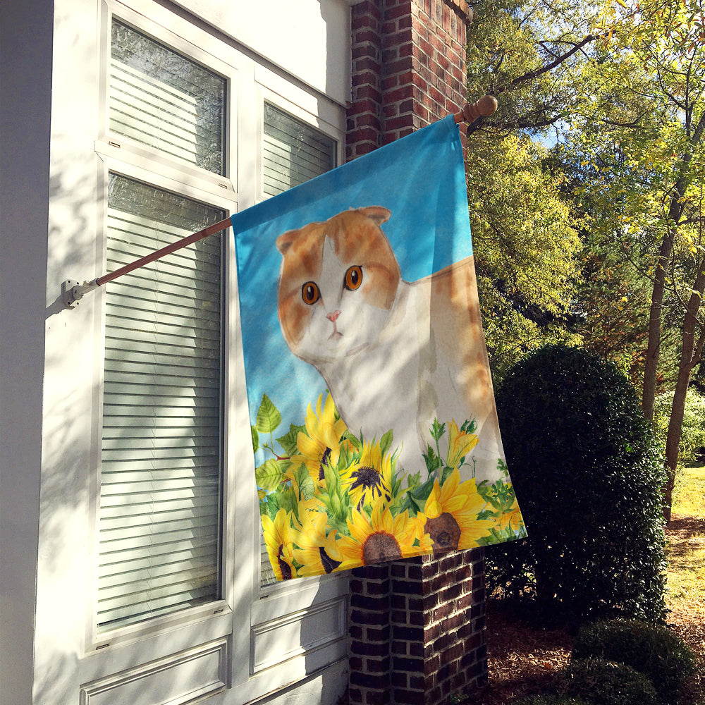 Scottish Fold in Sunflowers House Flag 28x40 Porch Sleeve Pole Decorative Outside Yard Banner Artwork Wall Hanging, Polyester