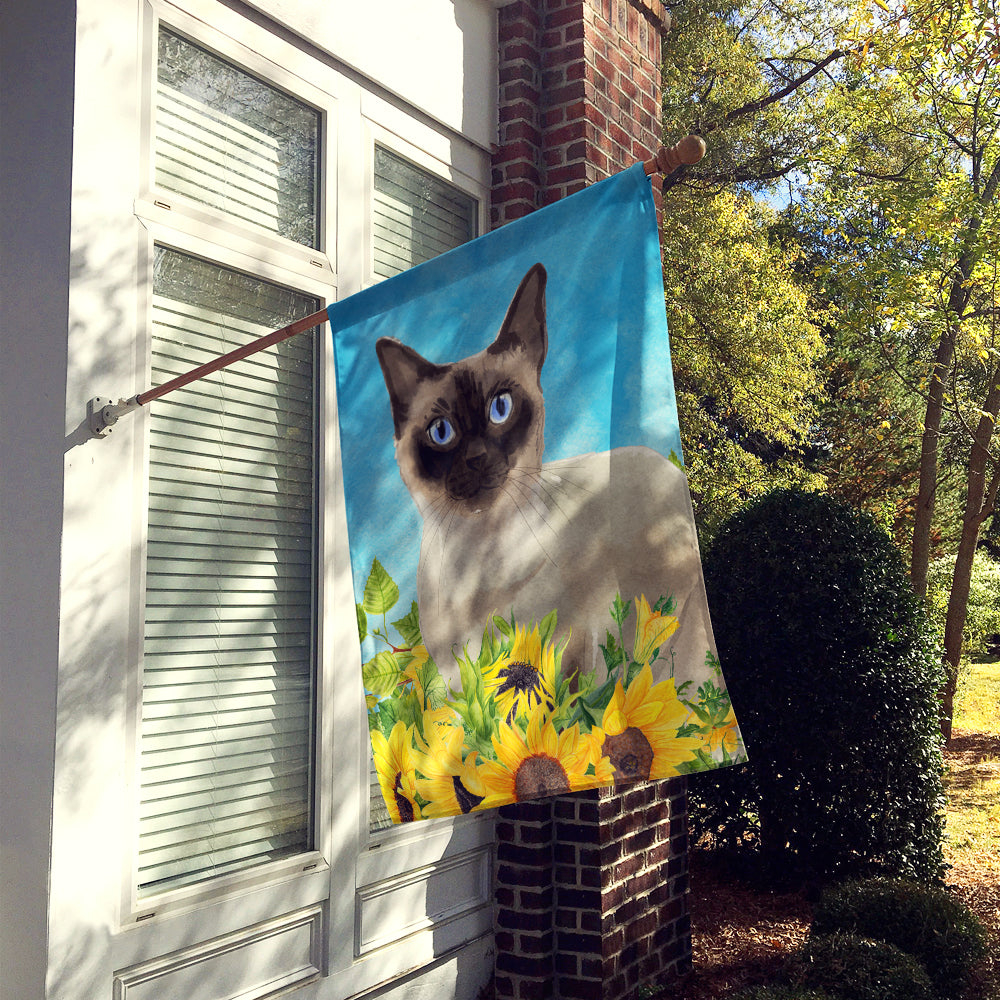Siamese in Sunflowers House Flag 28x40 Porch Sleeve Pole Decorative Outside Yard Banner Artwork Wall Hanging, Polyester