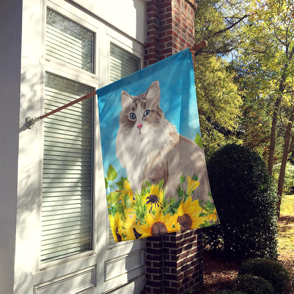 Siberian in Sunflowers House Flag 28x40 Porch Sleeve Pole Decorative Outside Yard Banner Artwork Wall Hanging, Polyester