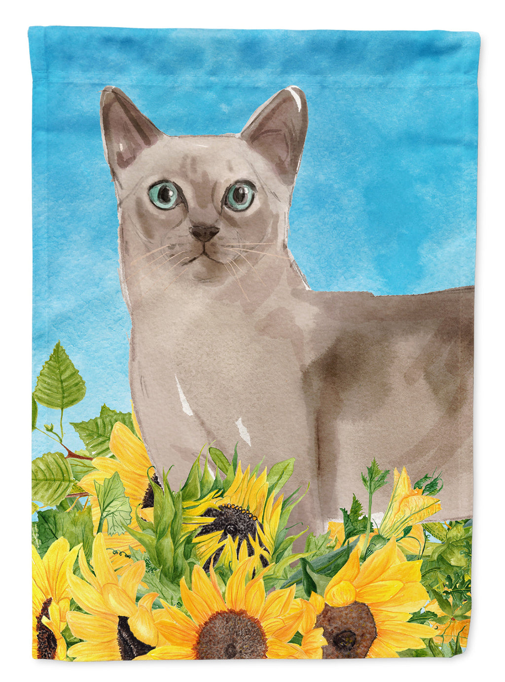 Tonkinese in Sunflowers House Flag 28x40 Porch Sleeve Pole Decorative Outside Yard Banner Artwork Wall Hanging, Polyester