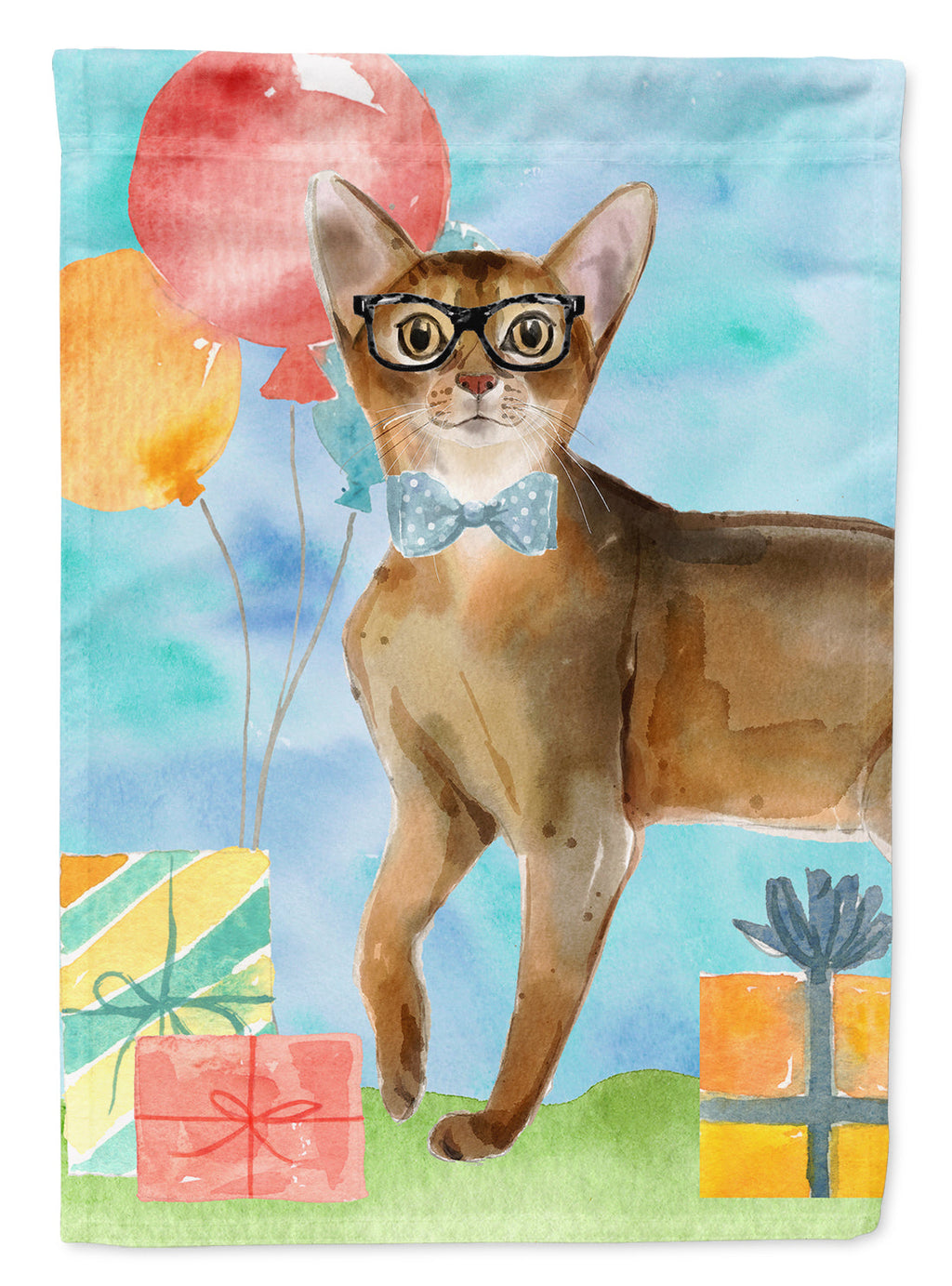 Abyssinian Happy Birthday House Flag 28x40 Porch Sleeve Pole Decorative Outside Yard Banner Artwork Wall Hanging, Polyester