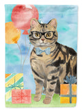 American Shorthair Brown Tabby Happy Birthday House Flag 28x40 Porch Sleeve Pole Decorative Outside Yard Banner Artwork Wall Hanging, Polyester