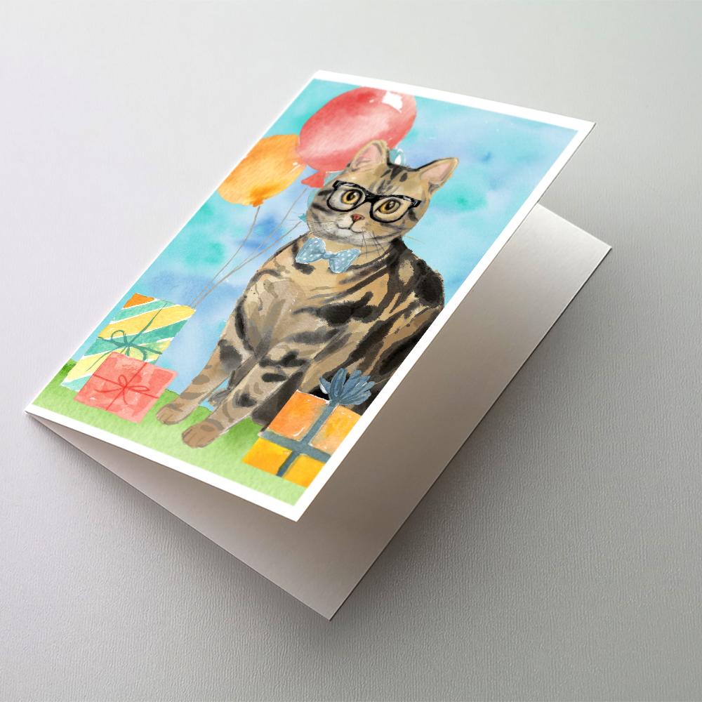 American Shorthair Brown Tabby Happy Birthday Greeting Cards Pack of 8 Blank Cards with Envelopes Whimsical A7 Size 5x7