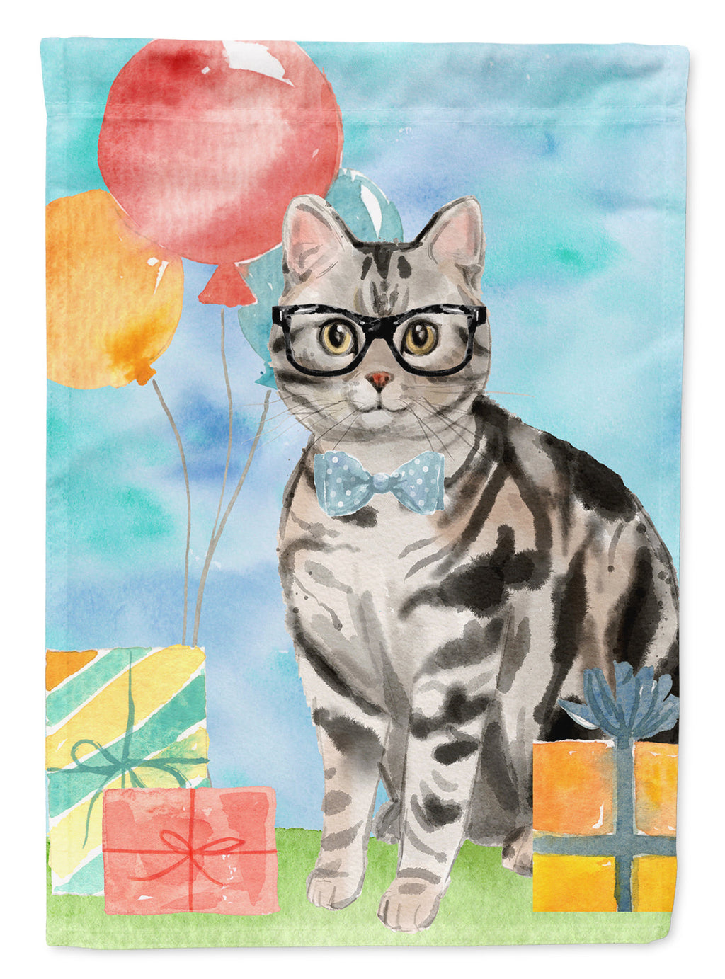 American Shorthair Happy Birthday House Flag 28x40 Porch Sleeve Pole Decorative Outside Yard Banner Artwork Wall Hanging, Polyester