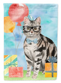 American Shorthair Happy Birthday House Flag 28x40 Porch Sleeve Pole Decorative Outside Yard Banner Artwork Wall Hanging, Polyester
