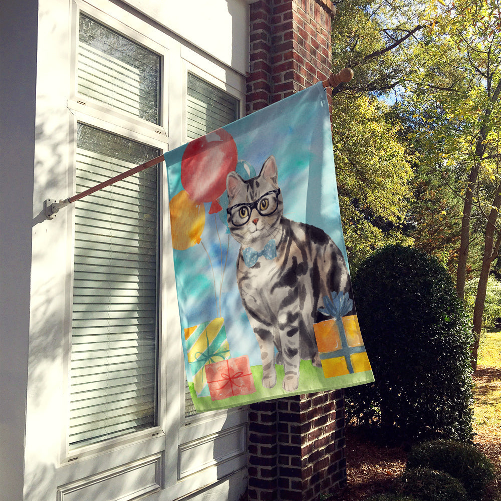 American Shorthair Happy Birthday House Flag 28x40 Porch Sleeve Pole Decorative Outside Yard Banner Artwork Wall Hanging, Polyester