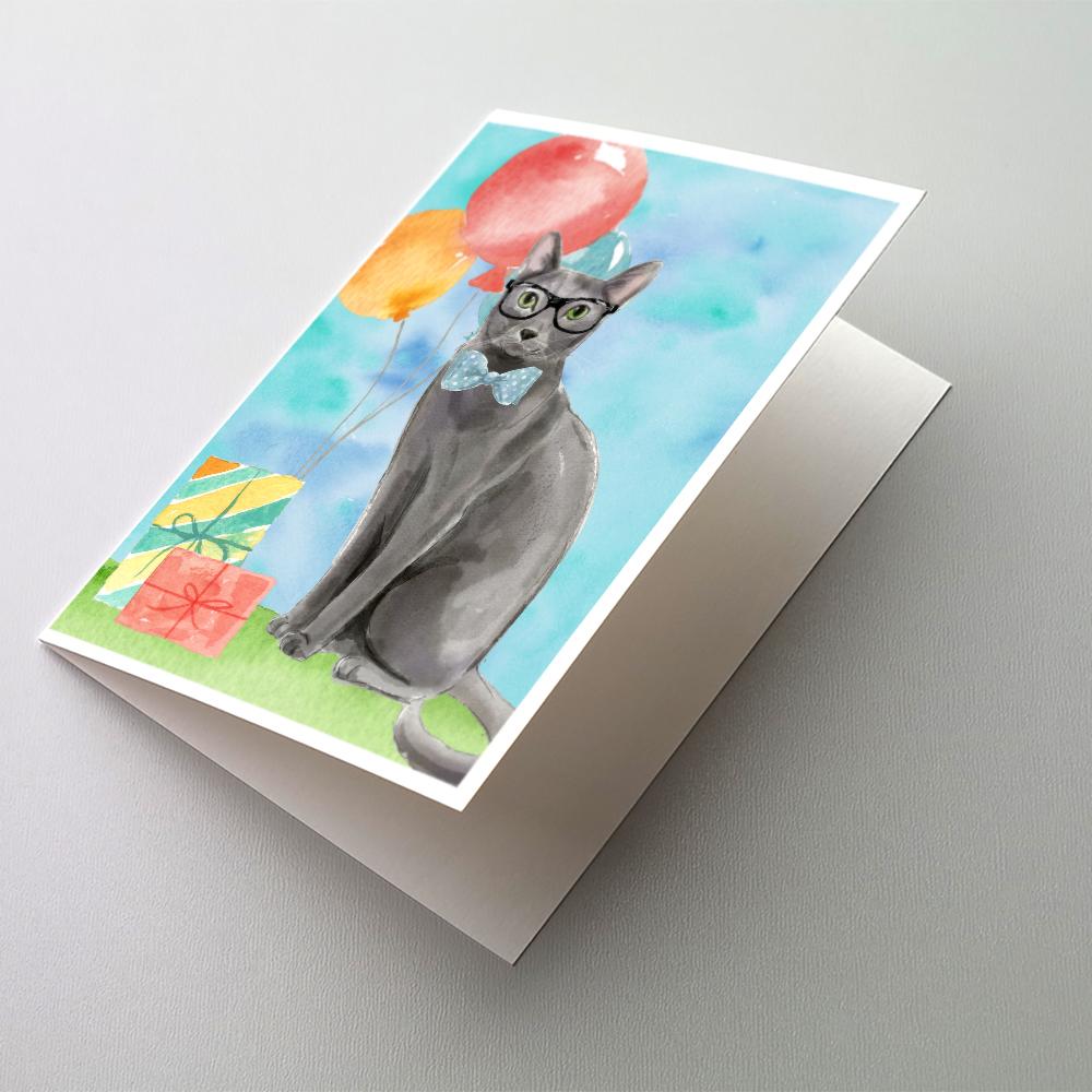 Blue Russian Happy Birthday Greeting Cards Pack of 8 Blank Cards with Envelopes Whimsical A7 Size 5x7