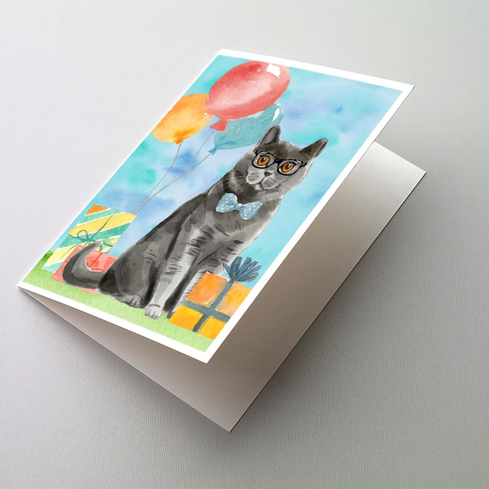 British Shorthair Happy Birthday Greeting Cards Pack of 8 Blank Cards with Envelopes Whimsical A7 Size 5x7