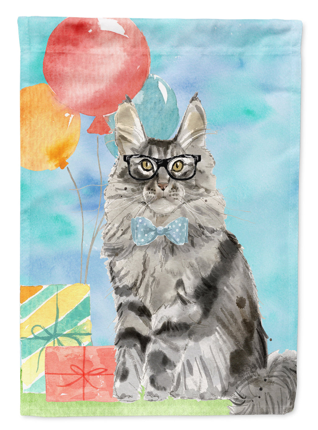 Maine Coon Happy Birthday House Flag 28x40 Porch Sleeve Pole Decorative Outside Yard Banner Artwork Wall Hanging, Polyester