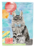 Maine Coon Happy Birthday House Flag 28x40 Porch Sleeve Pole Decorative Outside Yard Banner Artwork Wall Hanging, Polyester