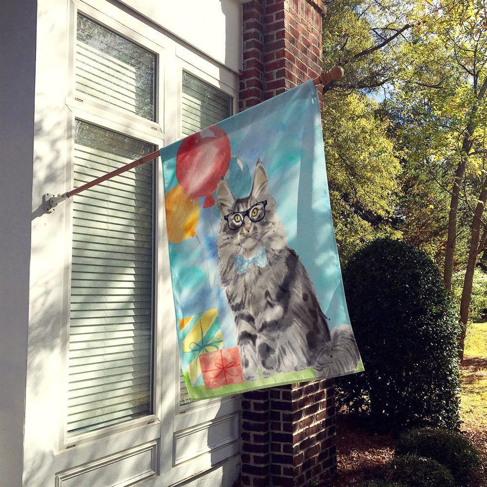 Maine Coon Happy Birthday House Flag 28x40 Porch Sleeve Pole Decorative Outside Yard Banner Artwork Wall Hanging, Polyester