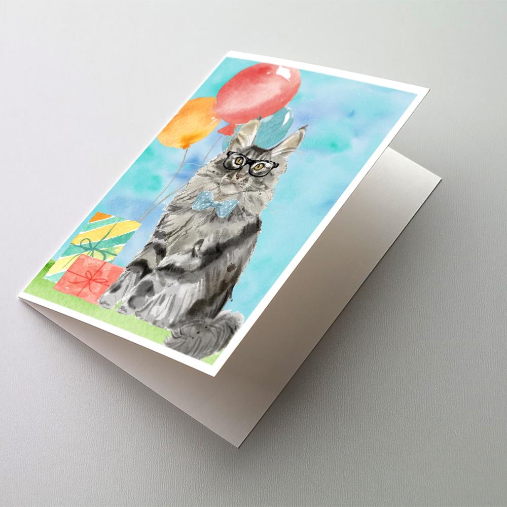 Maine Coon Happy Birthday Greeting Cards Pack of 8 Blank Cards with Envelopes Whimsical A7 Size 5x7