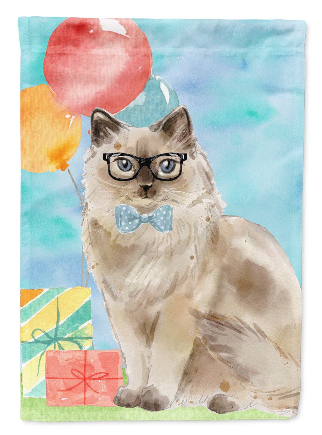 Ragdoll Happy Birthday House Flag 28x40 Porch Sleeve Pole Decorative Outside Yard Banner Artwork Wall Hanging, Polyester