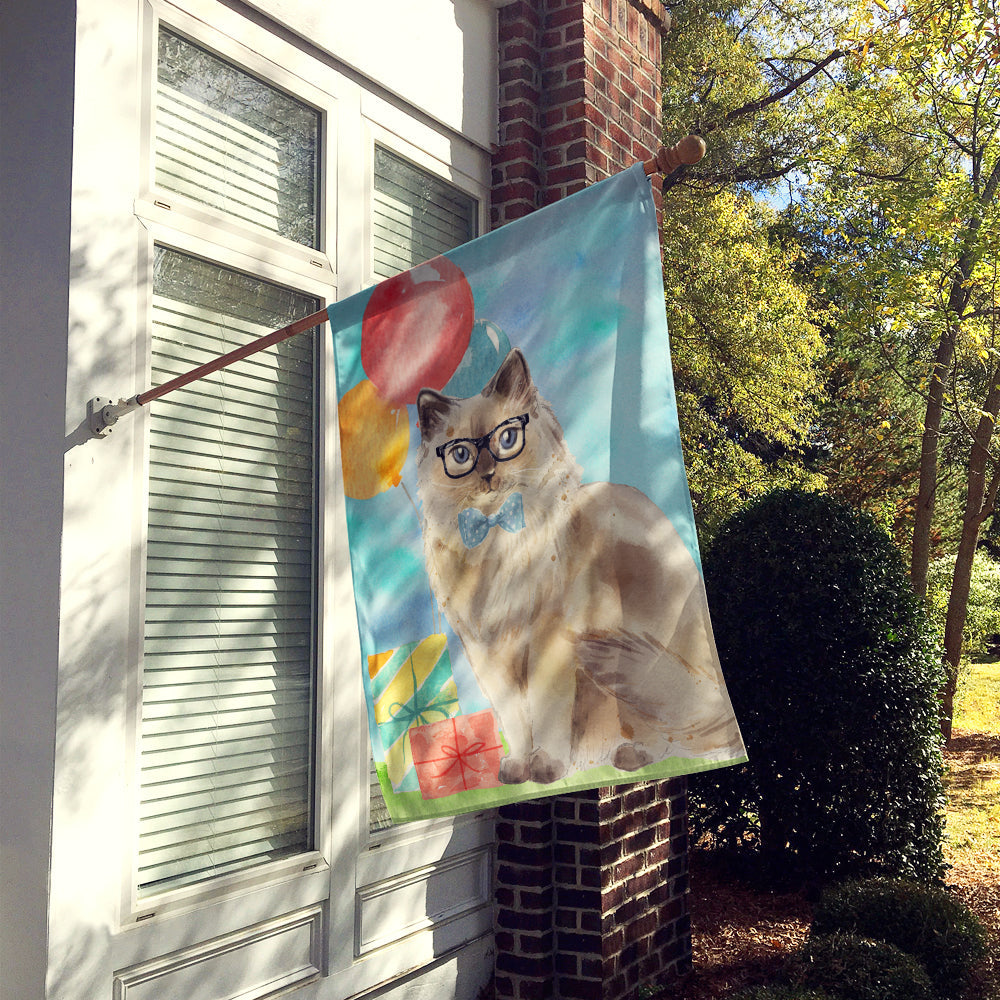 Ragdoll Happy Birthday House Flag 28x40 Porch Sleeve Pole Decorative Outside Yard Banner Artwork Wall Hanging, Polyester