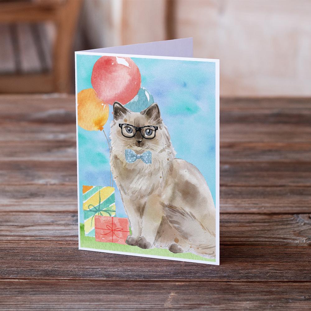 Ragdoll Happy Birthday Greeting Cards Pack of 8 Blank Cards with Envelopes Whimsical A7 Size 5x7