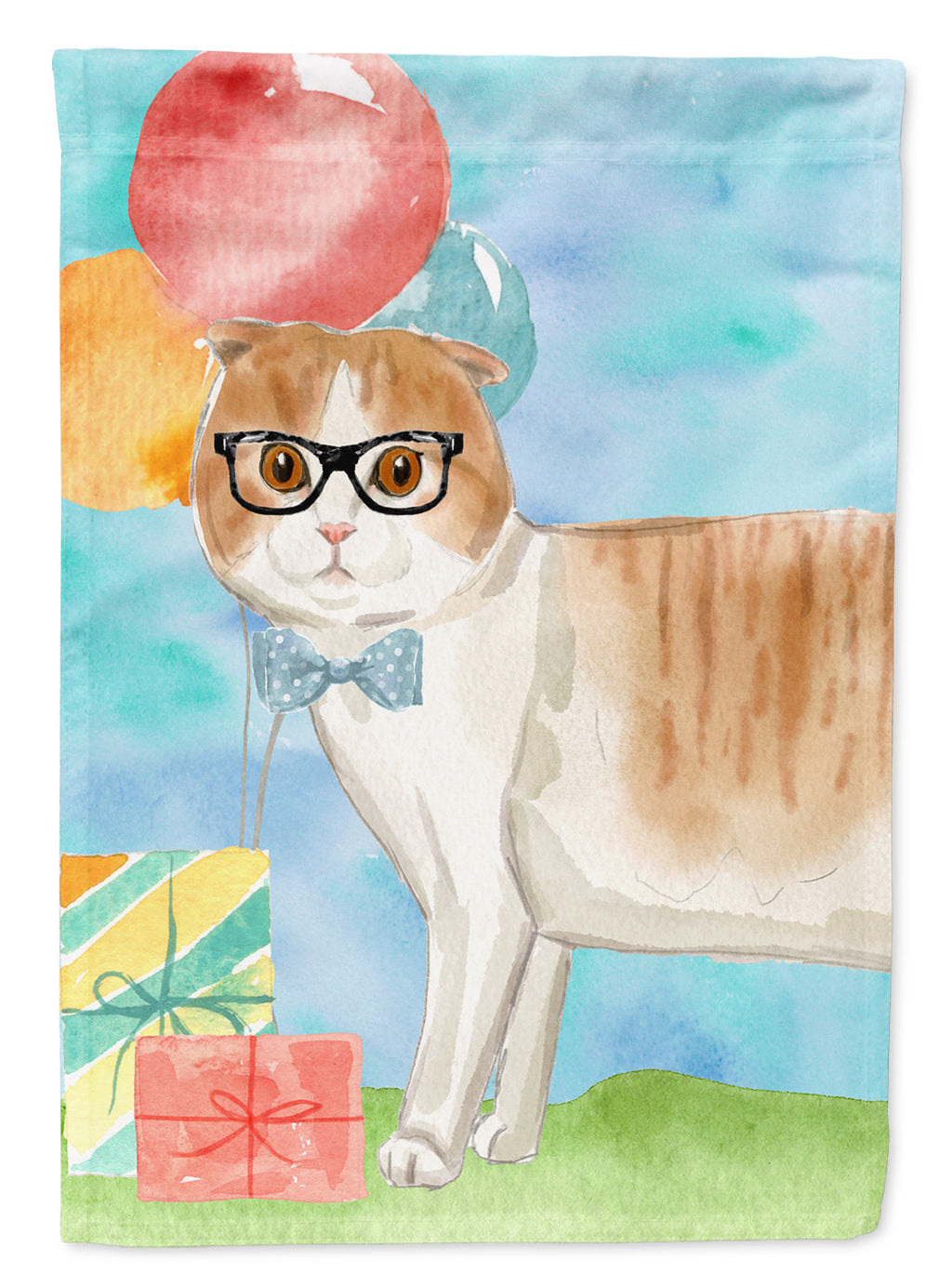 Scottish Fold Happy Birthday House Flag 28x40 Porch Sleeve Pole Decorative Outside Yard Banner Artwork Wall Hanging, Polyester
