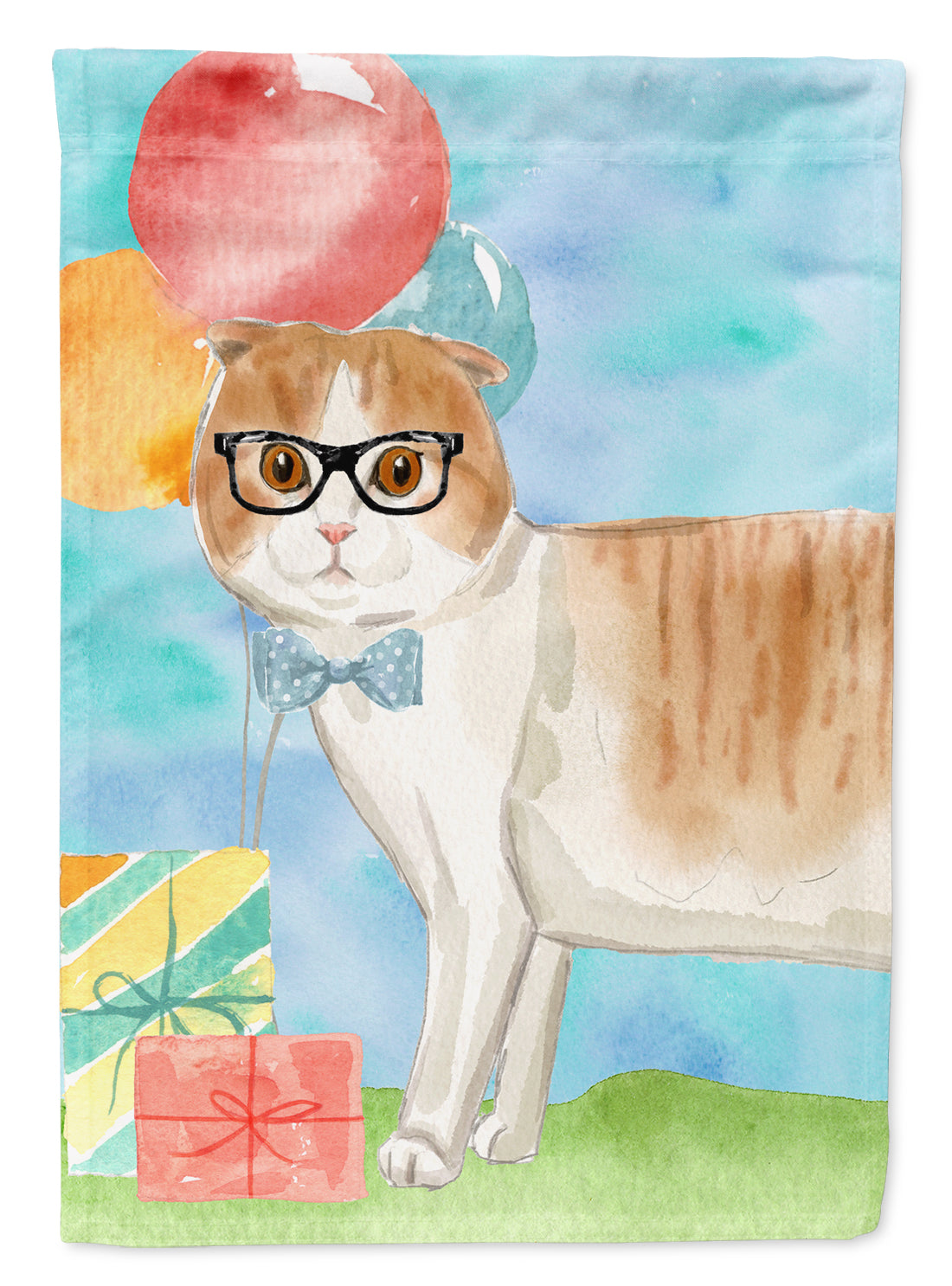 Scottish Fold Happy Birthday House Flag 28x40 Porch Sleeve Pole Decorative Outside Yard Banner Artwork Wall Hanging, Polyester