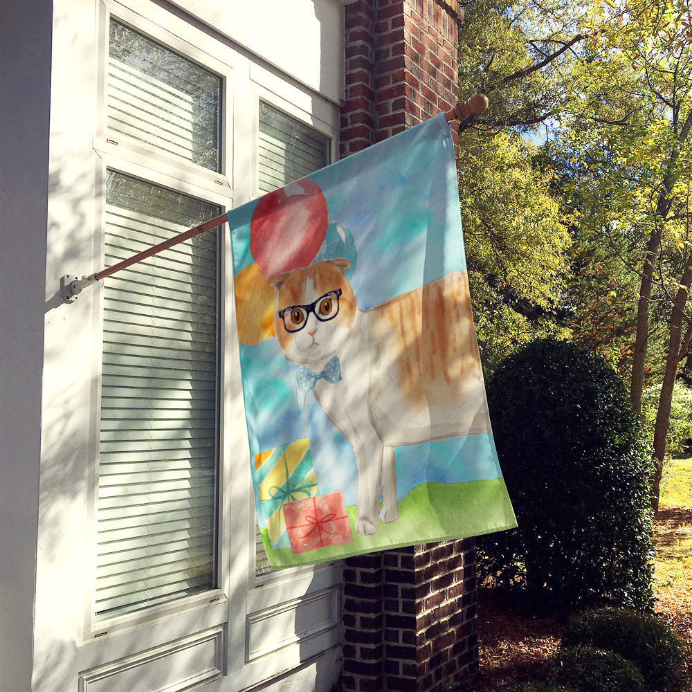 Scottish Fold Happy Birthday House Flag 28x40 Porch Sleeve Pole Decorative Outside Yard Banner Artwork Wall Hanging, Polyester