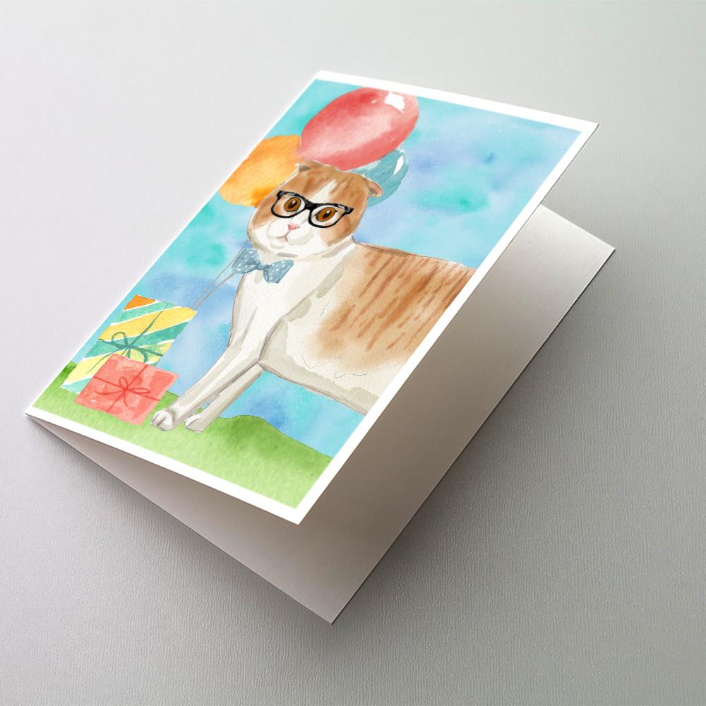 Scottish Fold Happy Birthday Greeting Cards Pack of 8 Blank Cards with Envelopes Whimsical A7 Size 5x7
