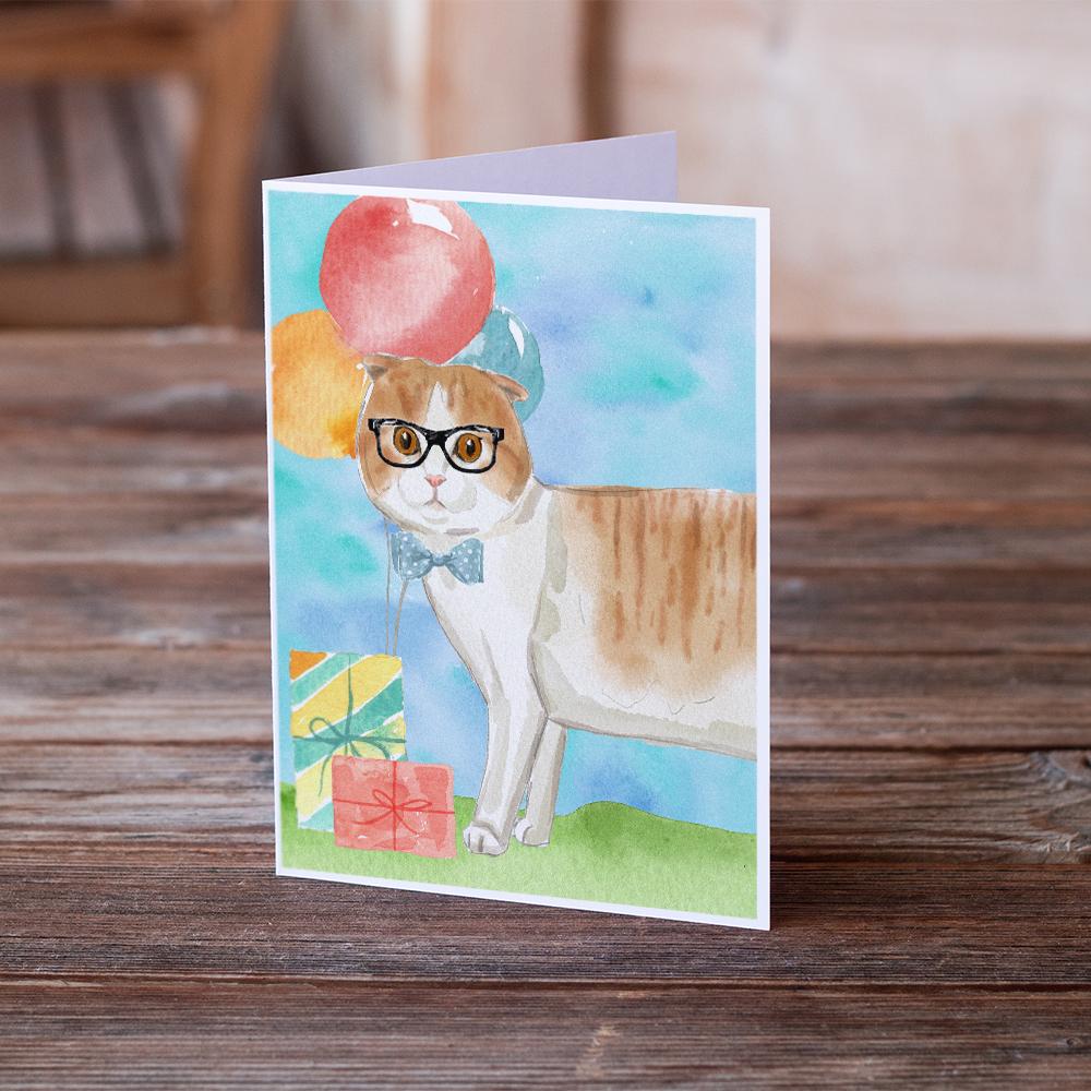 Scottish Fold Happy Birthday Greeting Cards Pack of 8 Blank Cards with Envelopes Whimsical A7 Size 5x7