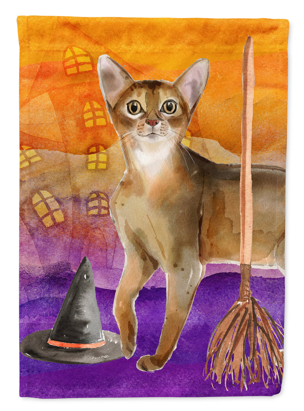 Abyssinian Halloween House Flag 28x40 Porch Sleeve Pole Decorative Outside Yard Banner Artwork Wall Hanging, Polyester