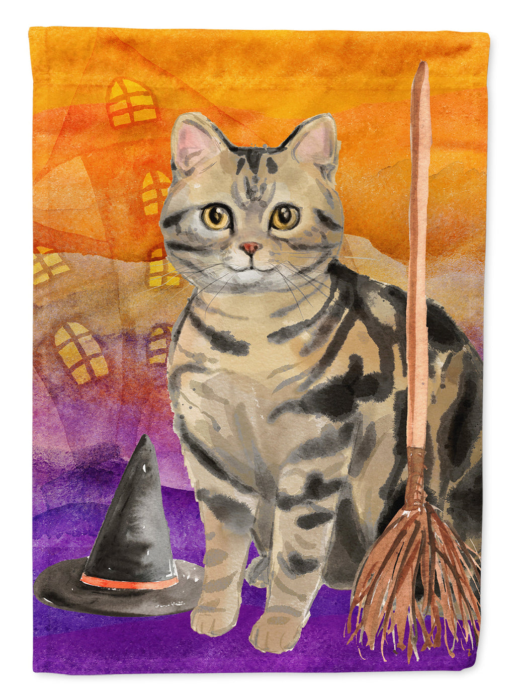 American Shorthair Brown Tabby Halloween House Flag 28x40 Porch Sleeve Pole Decorative Outside Yard Banner Artwork Wall Hanging, Polyester