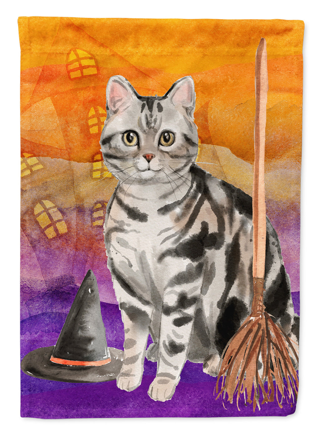 American Shorthair Halloween House Flag 28x40 Porch Sleeve Pole Decorative Outside Yard Banner Artwork Wall Hanging, Polyester