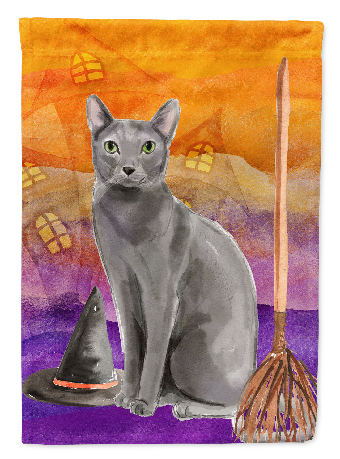 Blue Russian Halloween House Flag 28x40 Porch Sleeve Pole Decorative Outside Yard Banner Artwork Wall Hanging, Polyester