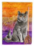 British Shorthair Halloween House Flag 28x40 Porch Sleeve Pole Decorative Outside Yard Banner Artwork Wall Hanging, Polyester
