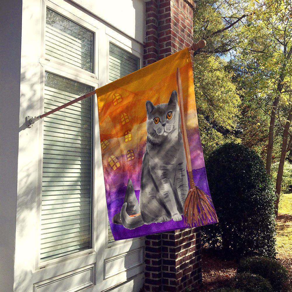 British Shorthair Halloween House Flag 28x40 Porch Sleeve Pole Decorative Outside Yard Banner Artwork Wall Hanging, Polyester