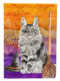 Maine Coon Halloween House Flag 28x40 Porch Sleeve Pole Decorative Outside Yard Banner Artwork Wall Hanging, Polyester