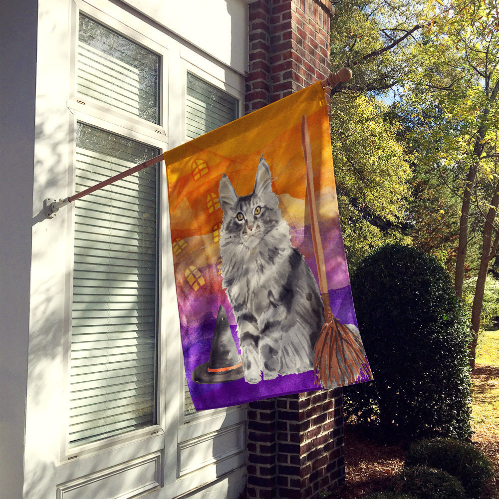 Maine Coon Halloween House Flag 28x40 Porch Sleeve Pole Decorative Outside Yard Banner Artwork Wall Hanging, Polyester