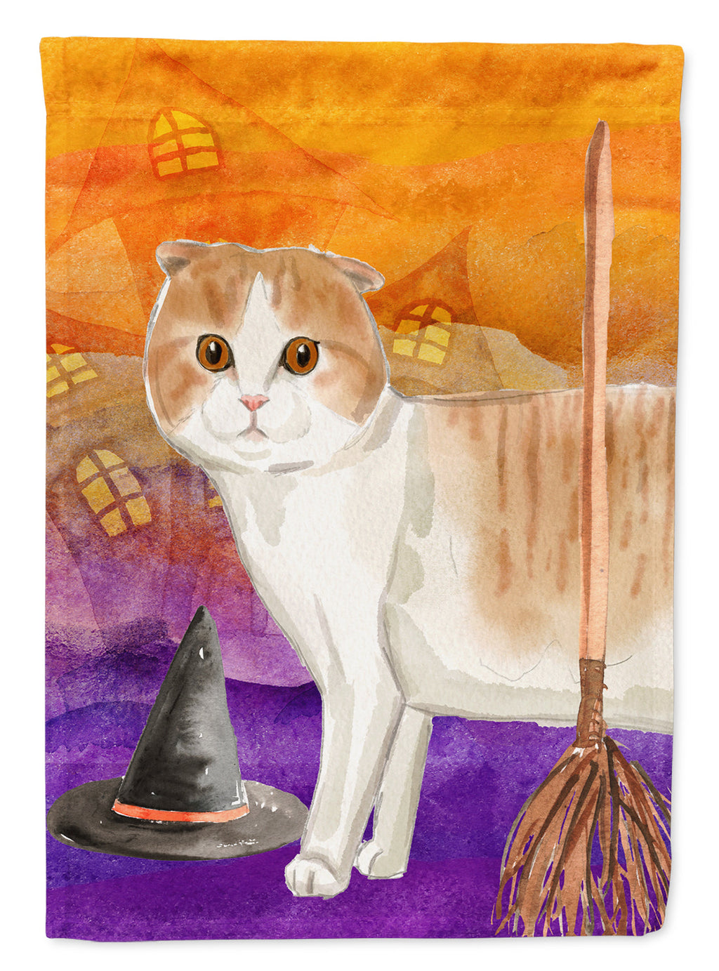 Scottish Fold Halloween House Flag 28x40 Porch Sleeve Pole Decorative Outside Yard Banner Artwork Wall Hanging, Polyester