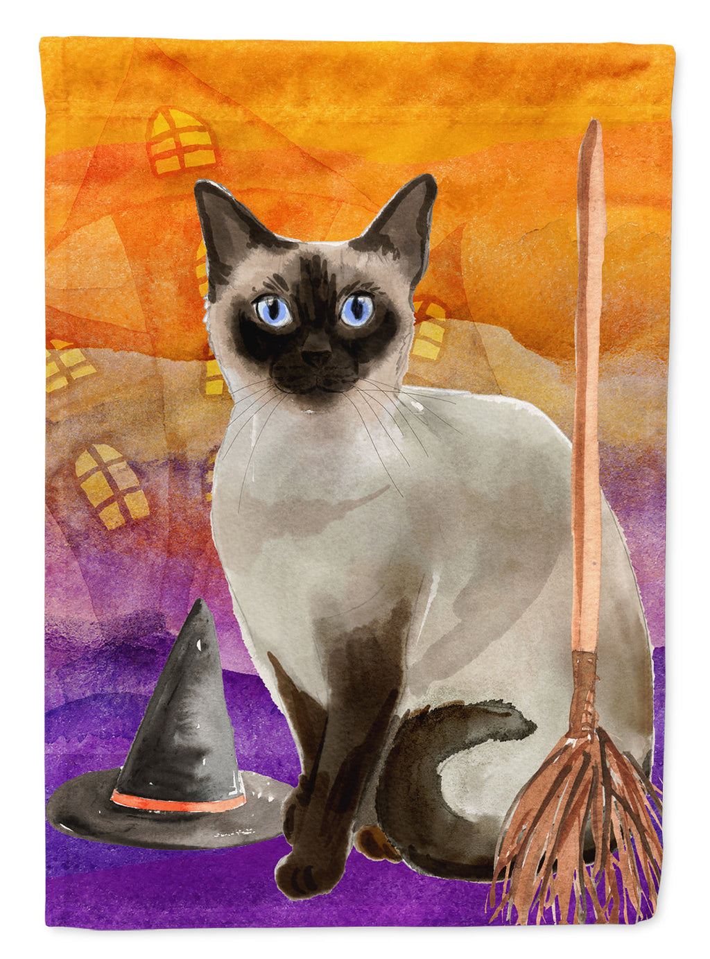 Siamese Halloween House Flag 28x40 Porch Sleeve Pole Decorative Outside Yard Banner Artwork Wall Hanging, Polyester