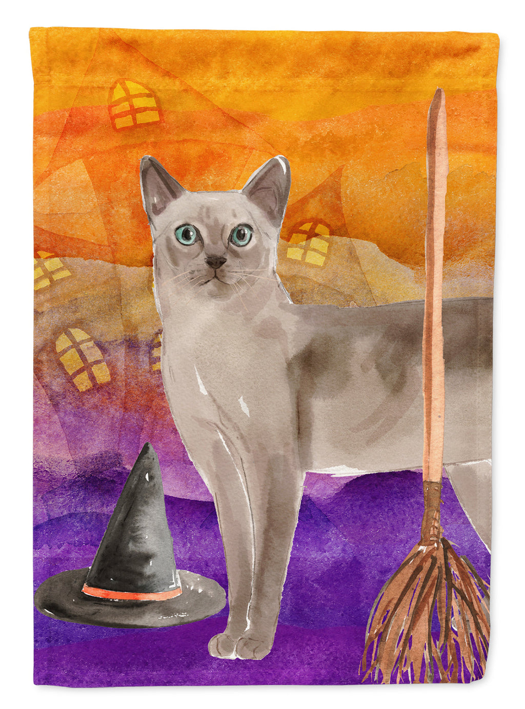 Tonkinese Halloween House Flag 28x40 Porch Sleeve Pole Decorative Outside Yard Banner Artwork Wall Hanging, Polyester