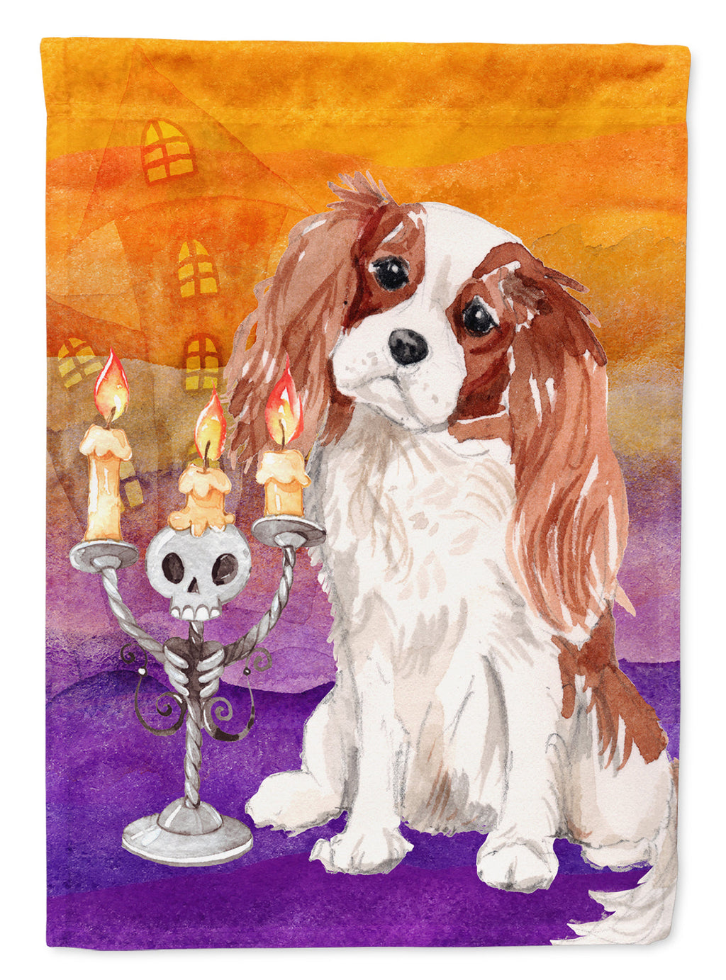 Halloween Blenheim Cavalier Spaniel House Flag 28x40 Porch Sleeve Pole Decorative Outside Yard Banner Artwork Wall Hanging, Polyester