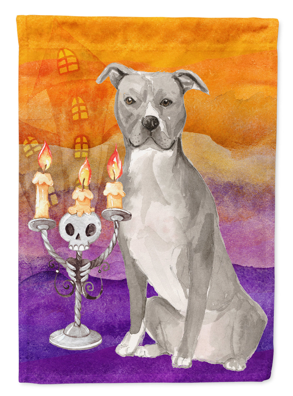 Halloween Staffordshire Bull Terrier House Flag 28x40 Porch Sleeve Pole Decorative Outside Yard Banner Artwork Wall Hanging, Polyester