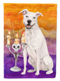 Halloween White Staffordshire Bull Terrier House Flag 28x40 Porch Sleeve Pole Decorative Outside Yard Banner Artwork Wall Hanging, Polyester