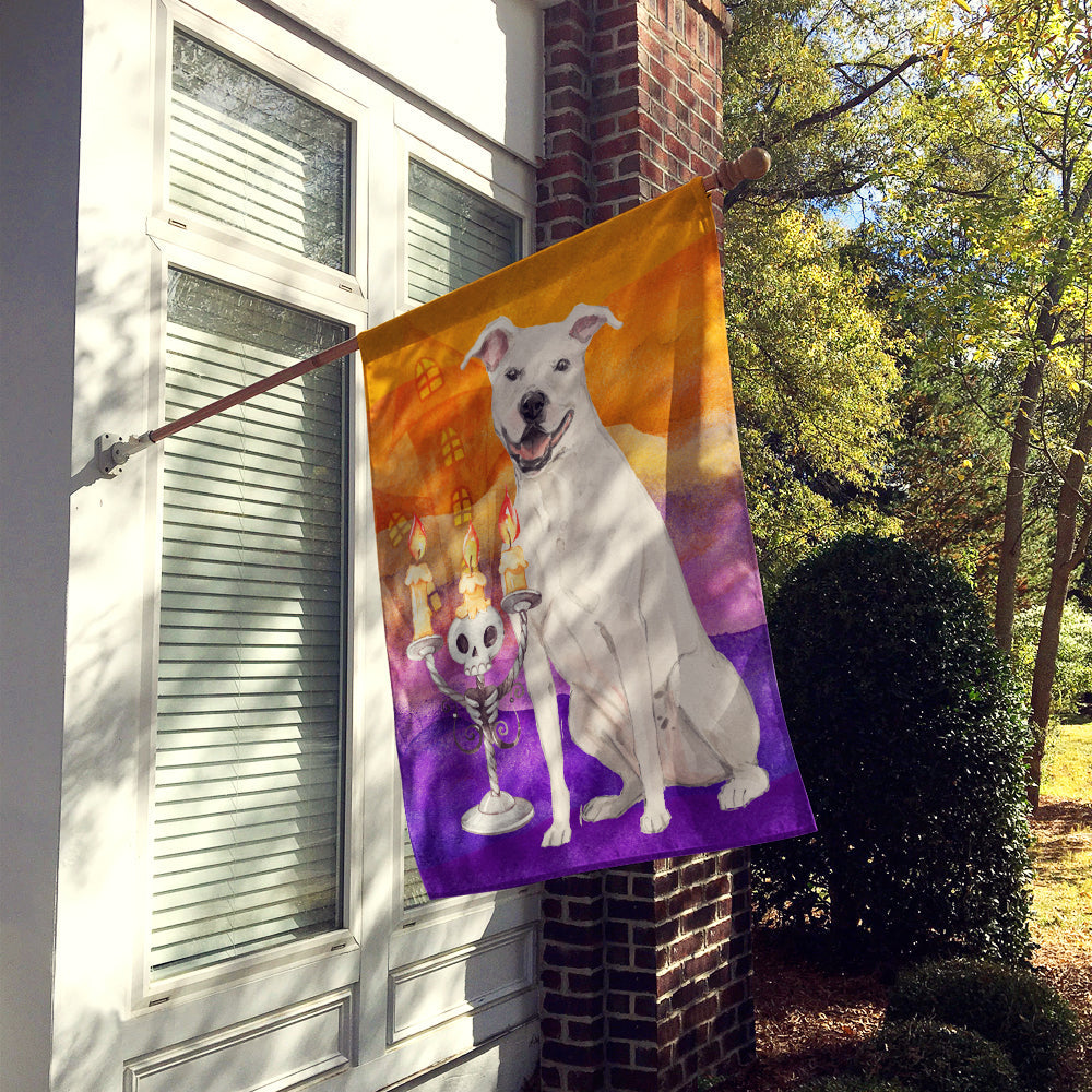 Halloween White Staffordshire Bull Terrier House Flag 28x40 Porch Sleeve Pole Decorative Outside Yard Banner Artwork Wall Hanging, Polyester