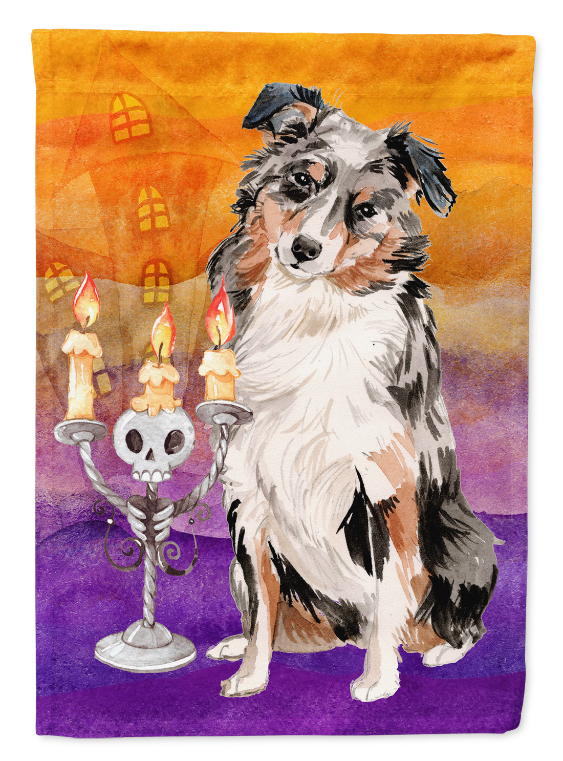 Halloween Australian Shepherd House Flag 28x40 Porch Sleeve Pole Decorative Outside Yard Banner Artwork Wall Hanging, Polyester