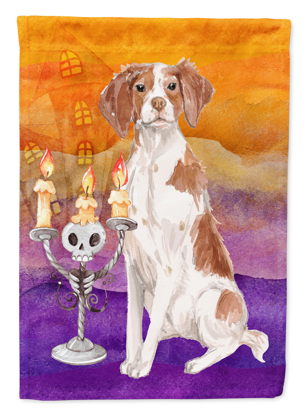Halloween Brittany Spaniel House Flag 28x40 Porch Sleeve Pole Decorative Outside Yard Banner Artwork Wall Hanging, Polyester