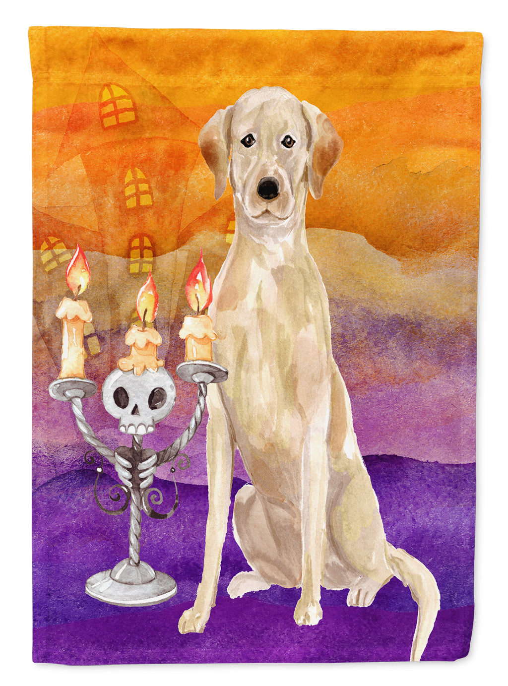 Halloween Yellow Labrador Retriever House Flag 28x40 Porch Sleeve Pole Decorative Outside Yard Banner Artwork Wall Hanging, Polyester