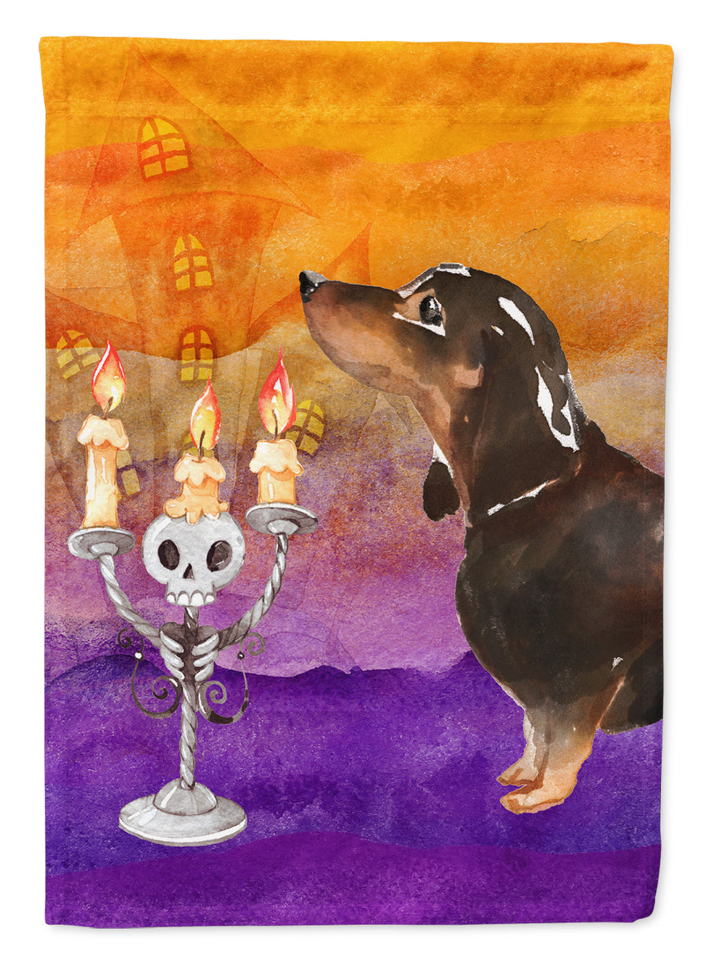 Halloween Black and Tan Dachshund House Flag 28x40 Porch Sleeve Pole Decorative Outside Yard Banner Artwork Wall Hanging, Polyester
