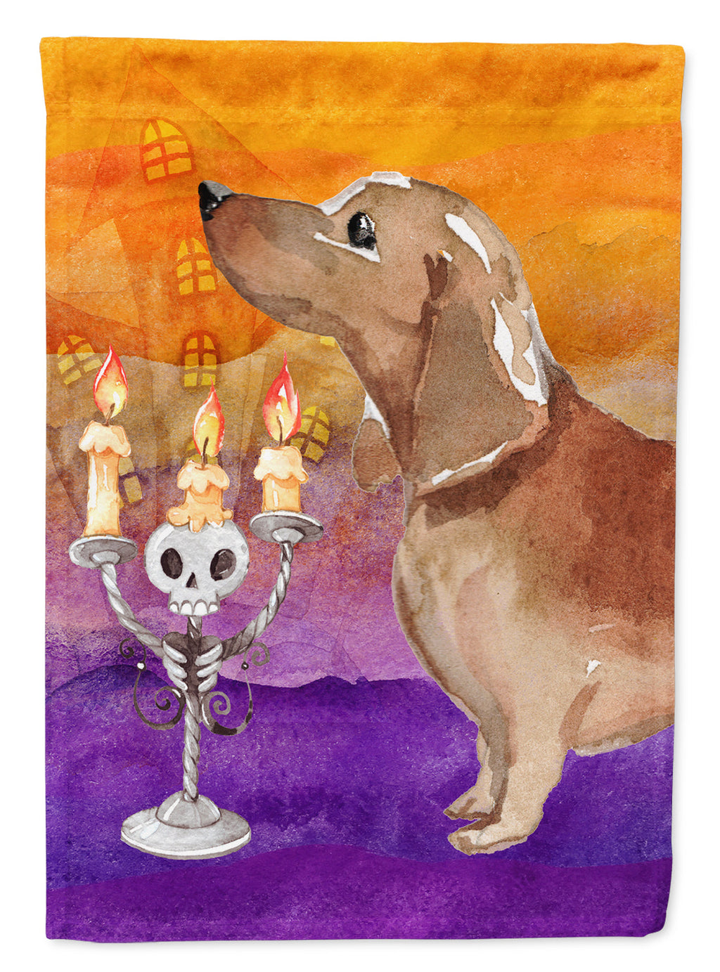 Halloween Red Dachshund House Flag 28x40 Porch Sleeve Pole Decorative Outside Yard Banner Artwork Wall Hanging, Polyester
