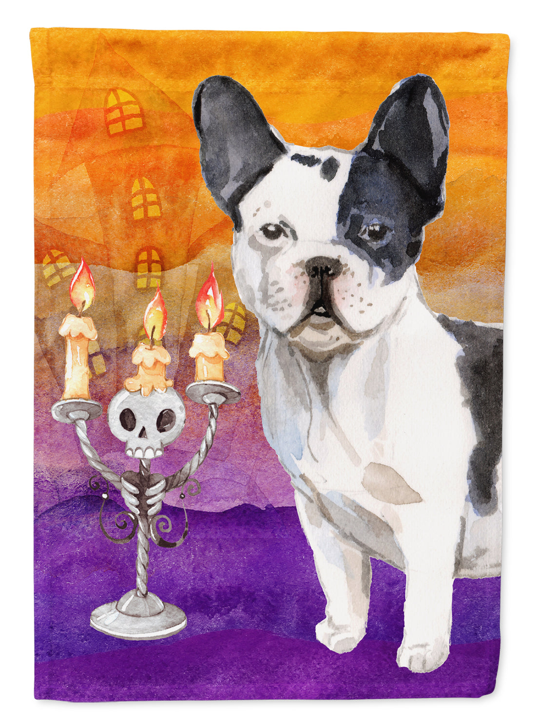 Halloween French Bulldog House Flag 28x40 Porch Sleeve Pole Decorative Outside Yard Banner Artwork Wall Hanging, Polyester
