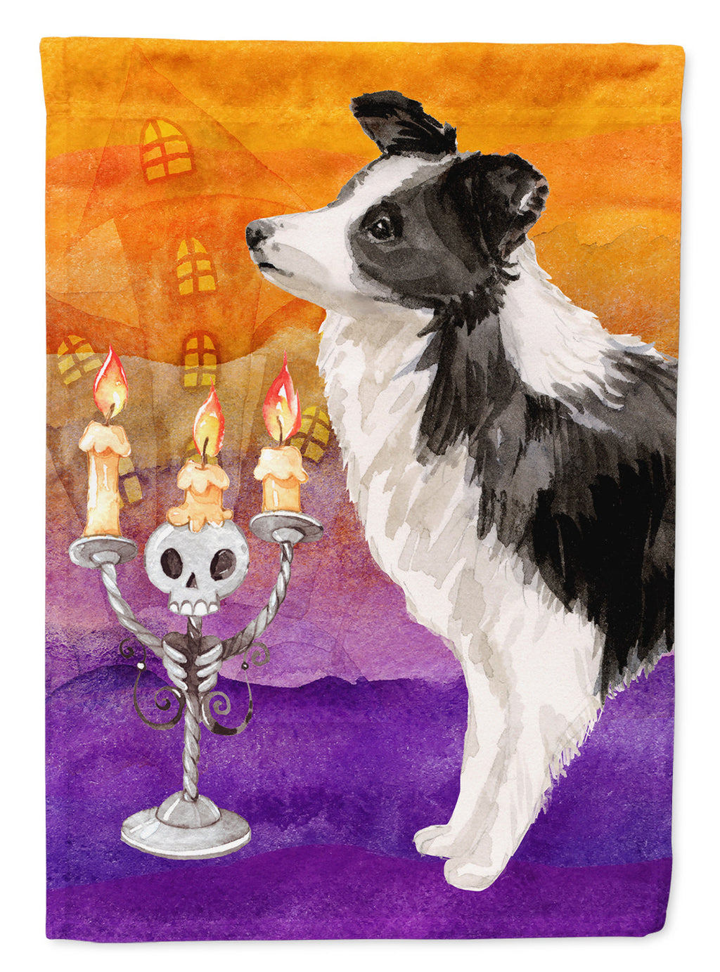 Halloween Border Collie House Flag 28x40 Porch Sleeve Pole Decorative Outside Yard Banner Artwork Wall Hanging, Polyester
