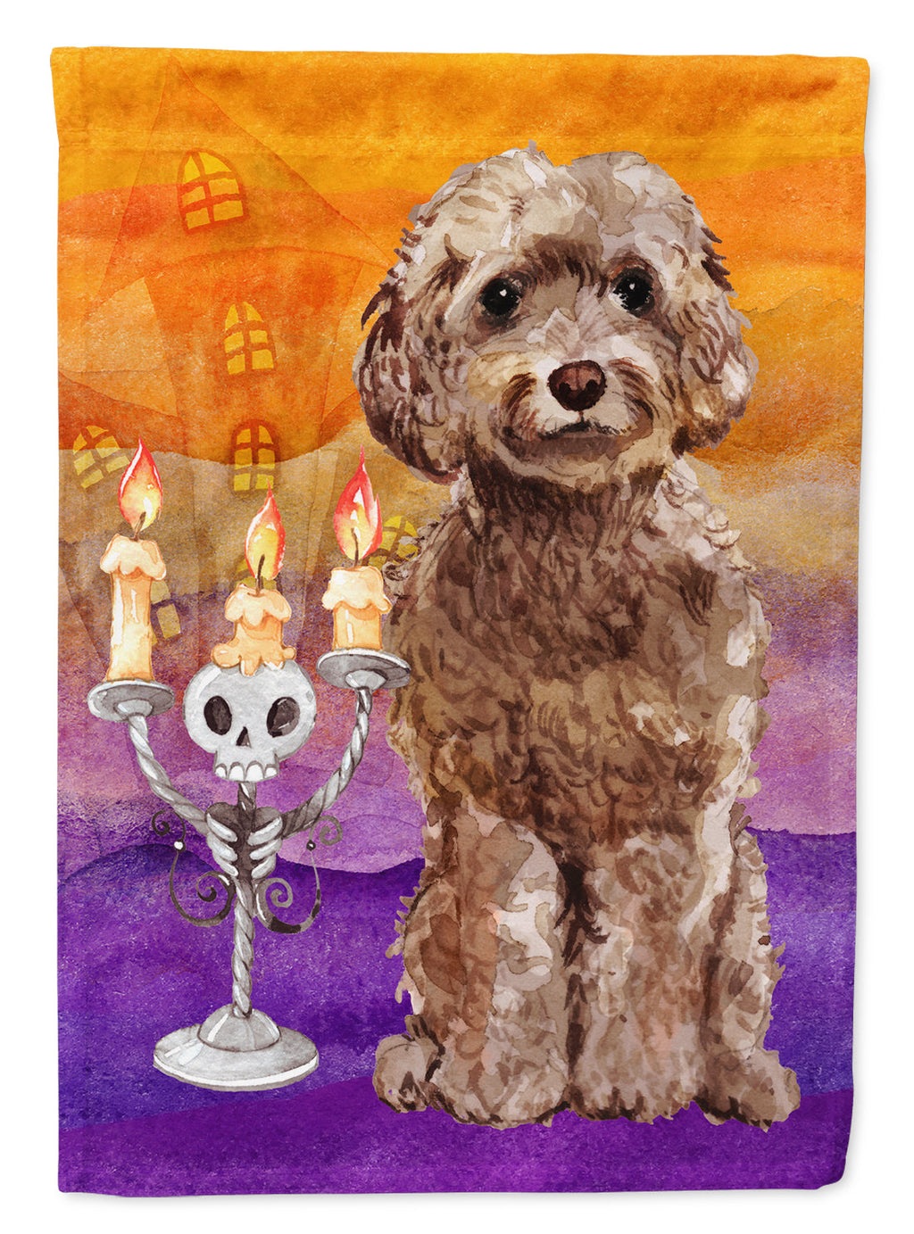 Halloween Brown Cockapoo House Flag 28x40 Porch Sleeve Pole Decorative Outside Yard Banner Artwork Wall Hanging, Polyester